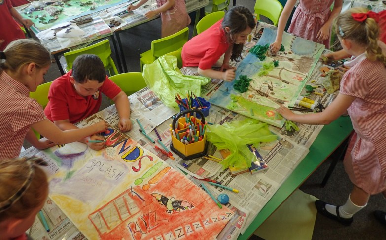 working on the video backdrop at school