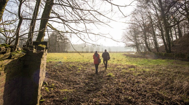 Walking away from the boiler room on the old estate.