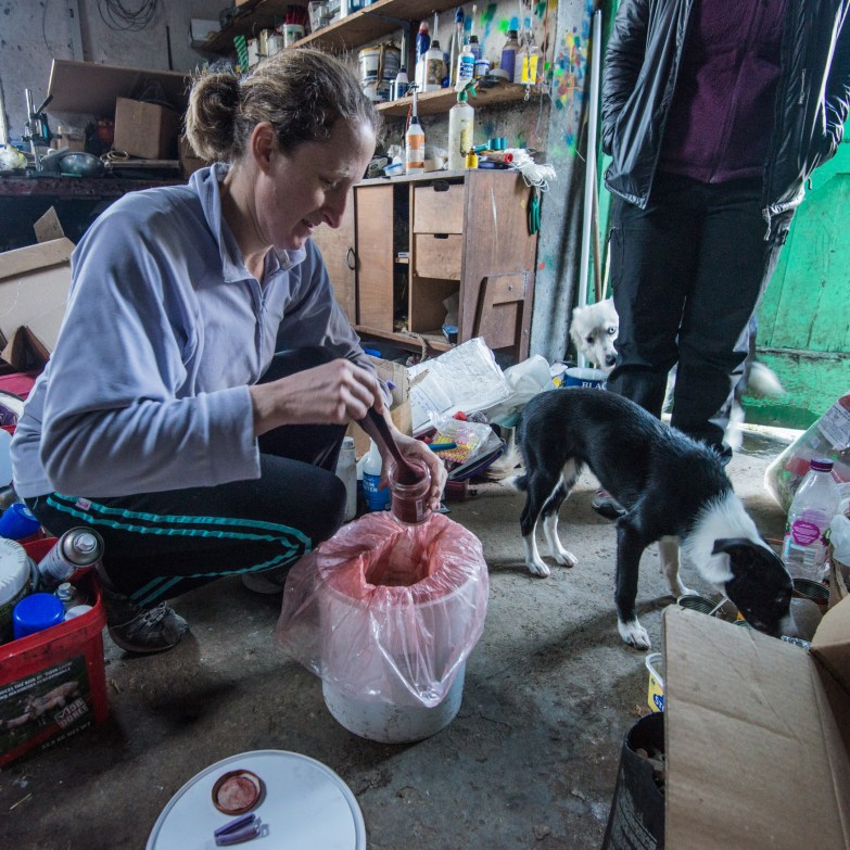 Spooning out some Herdwick Show Red for us to use