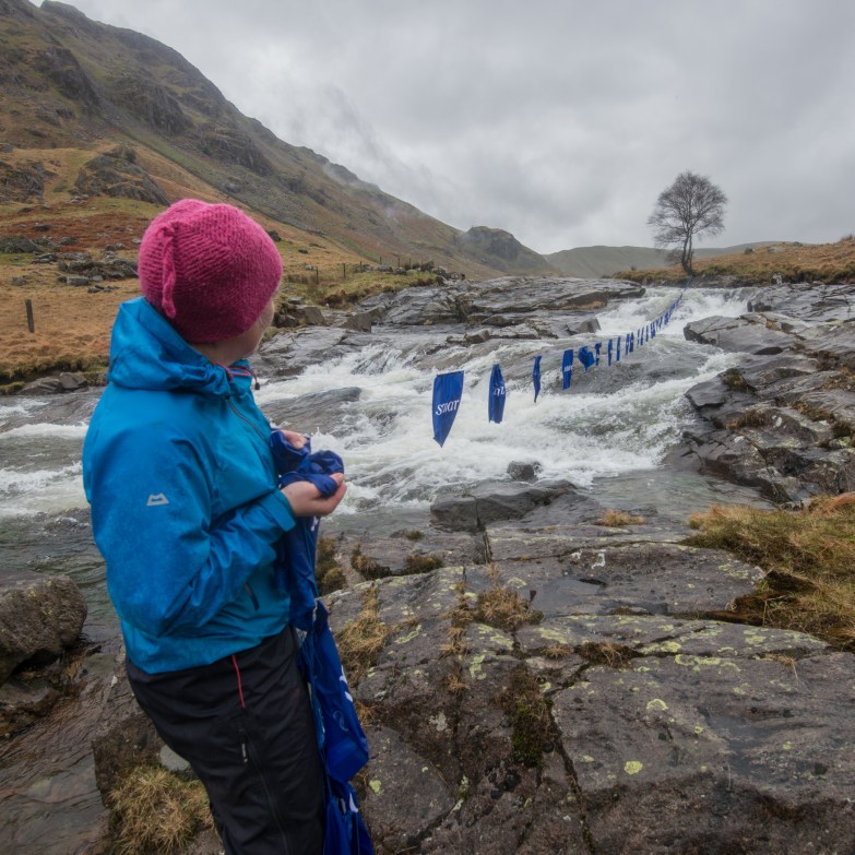 Harriet holing the line at the Langstrath Birch