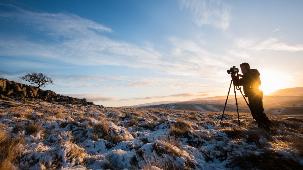 Rob making an image with his Linhoff panoramic film camera at the Little Asby Hawthorn